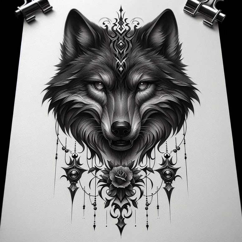 wolves tattoo design ideas Realism soft contrast primal instinct symbolising determination