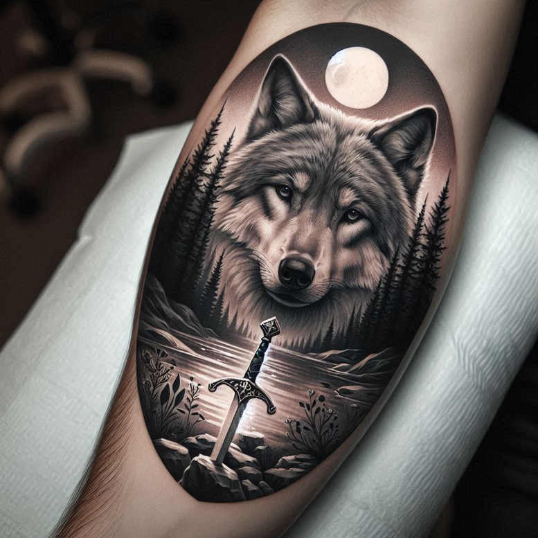 wolves tattoo design ideas Realism transparent layer shadow runner symbol of courage