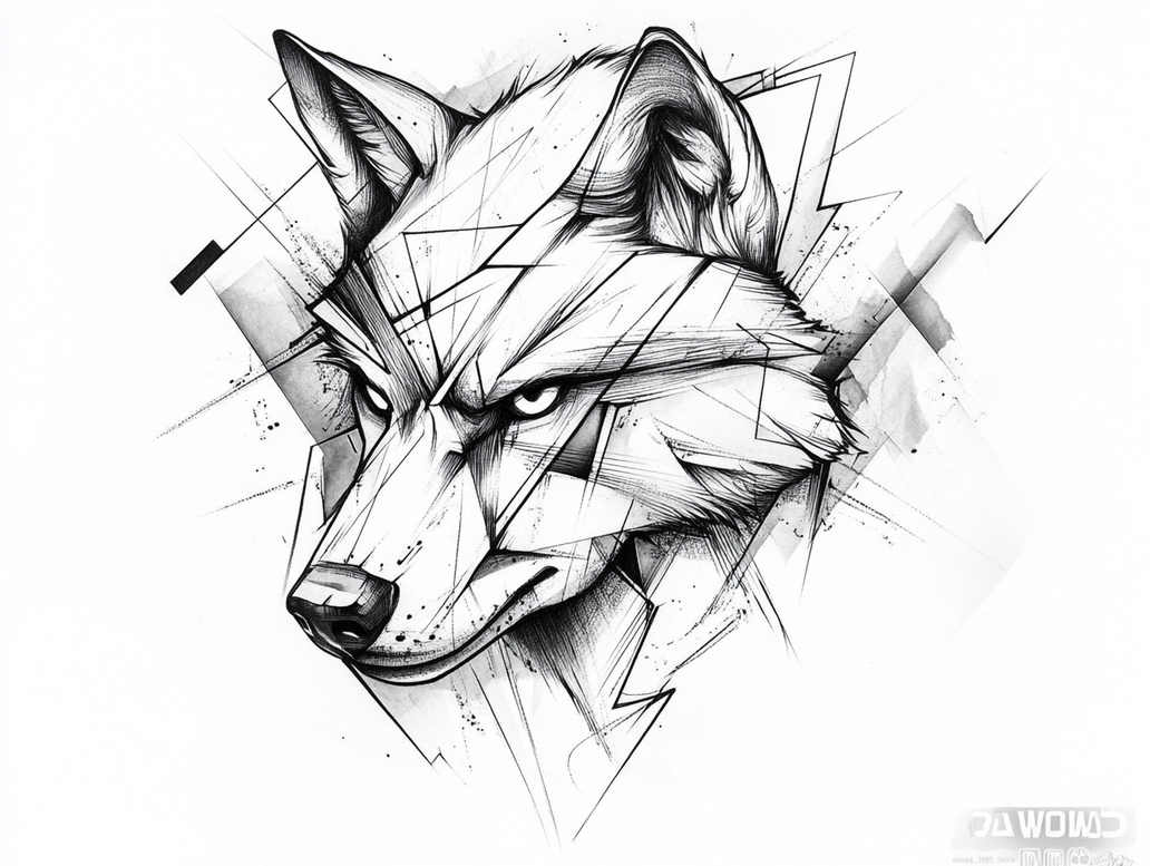 wolves tattoo design ideas line-art sharp senses shows strength