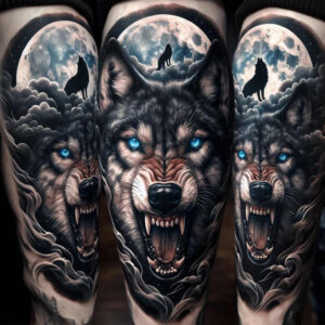wolves tattoo design ideas Realism realistic lighting twilight eyes for outer arm