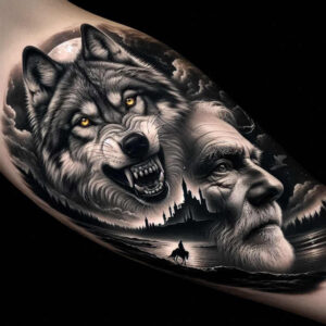 wolves tattoo design ideas Surrealism psychic energy untamed tracker for ankle