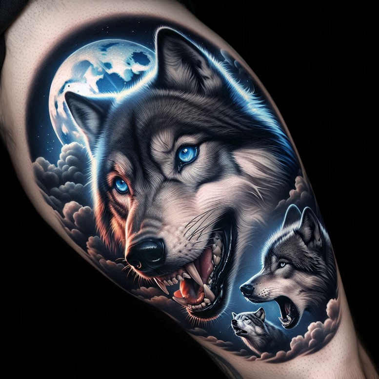 wolves tattoo design ideas Realism detailed rendering wild soul for outer arm