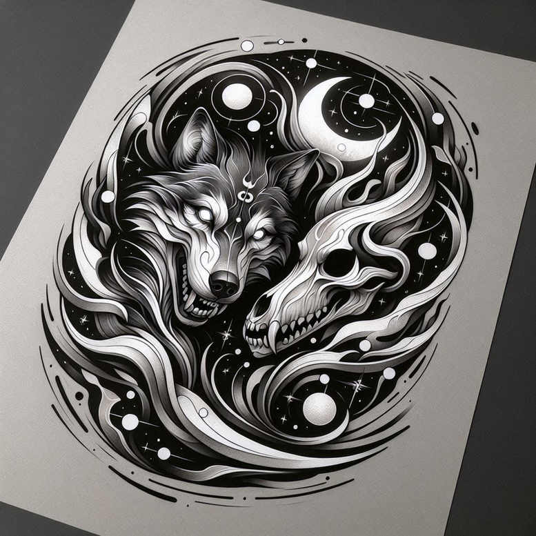 wolves tattoo design ideas line-art wilderness call for temple