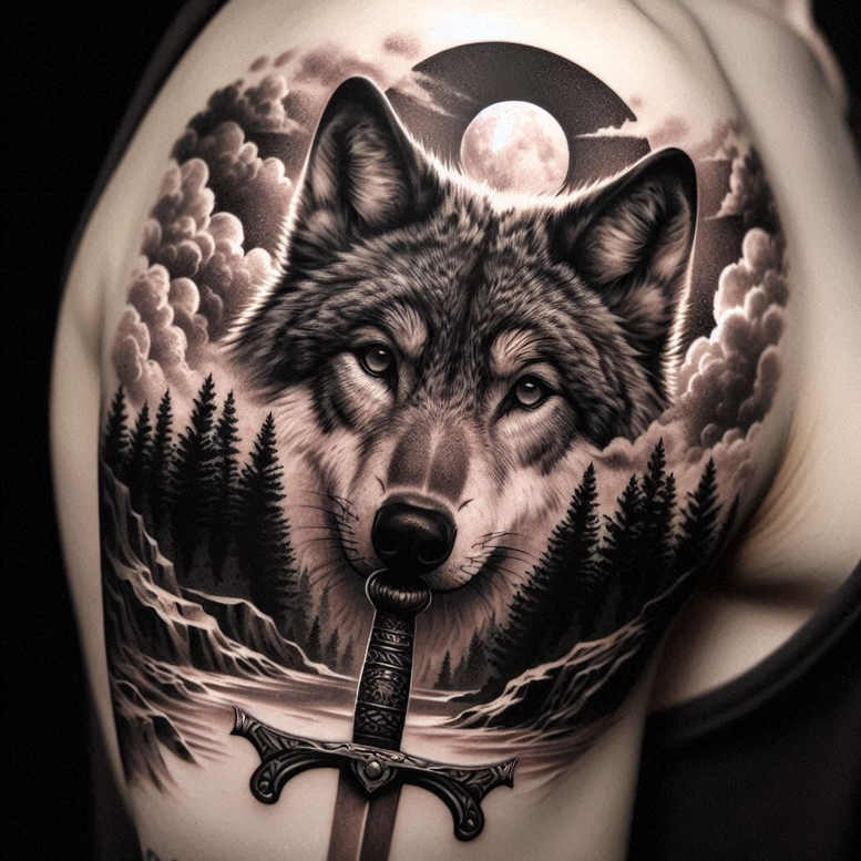 wolves tattoo design ideas Realism realistic wrinkles wilderness call resilience and power