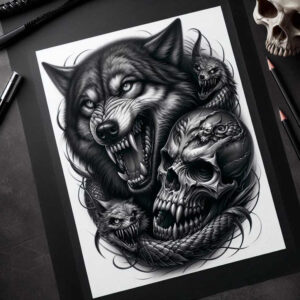 tribal-wolf-tattoo – tattoo design ideas free ai generated – neotraditional-fine-detail – for-nape – Gallery: wolves-inkby-ai