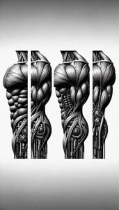 biomechanics tattoo design ideas high-contrast anatomy art for lower back