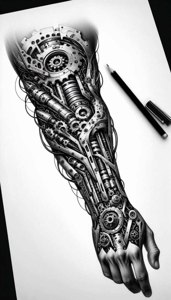 biomechanics tattoo design ideas Surrealism symbolism dynamic lines for wrist side