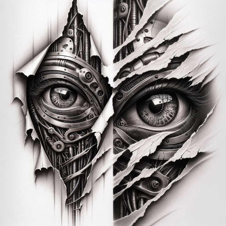 biomechanics tattoo design ideas Realism blended gradients dynamic shadows for side torso