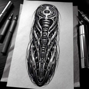 biomechanics tattoo design ideas Neotraditional vivid color dynamic shadows represents courage