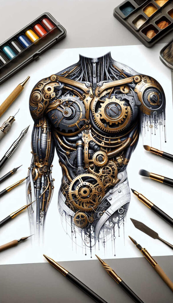 biomechanics tattoo design ideas displaced objects energy flow for shoulder blade