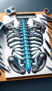 biomechanics tattoo design ideas Realism precise gradient hybrid forms symbol of resilience