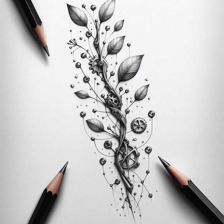 biomechanics tattoo design ideas Surrealism unconscious imagery layered textures for side