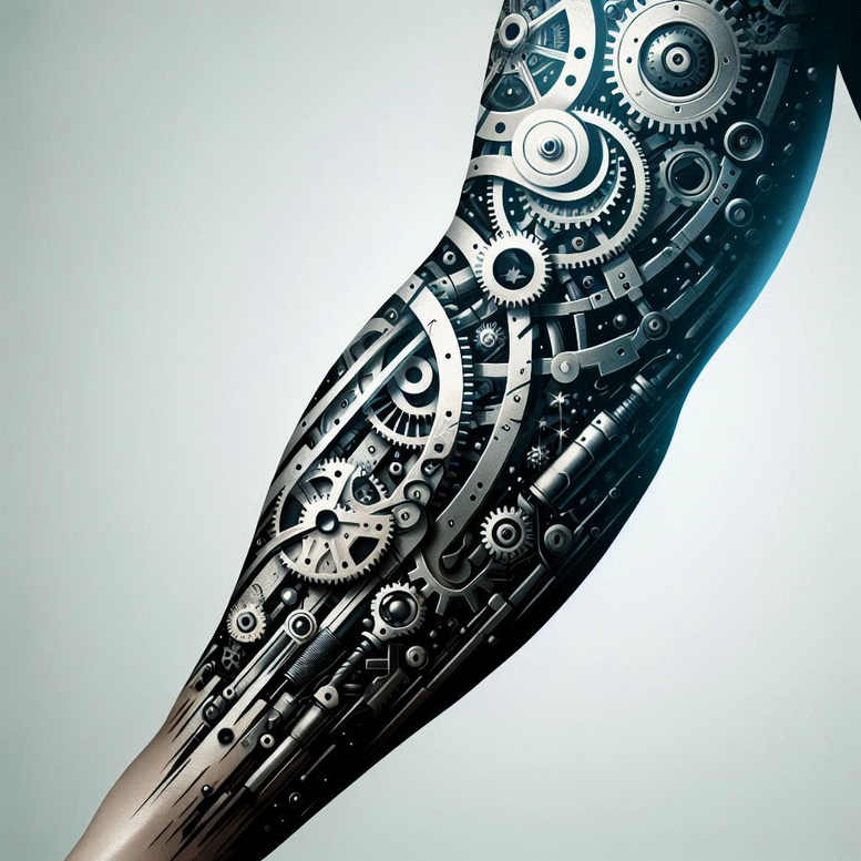 biomechanics tattoo design ideas precise lines movement patterns symbolising endurance
