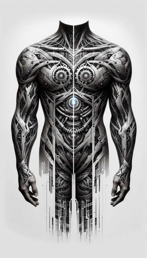 biomechanics tattoo design ideas bold texture precision lines shows determination