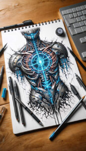 biomechanics tattoo design ideas realistic texture technical shading courage and power