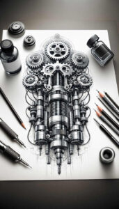 biomechanics-tattoo-designs-ideas-ai-generated--shock-absorbers-surrealism-imperfect-symmetry-for-wrist