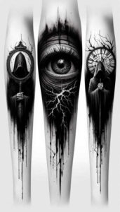 eye-with-feathers – tattoo design ideas free ai generated – neotraditional-clean-fill – for-scapula – Gallery: eyes-inkby-ai