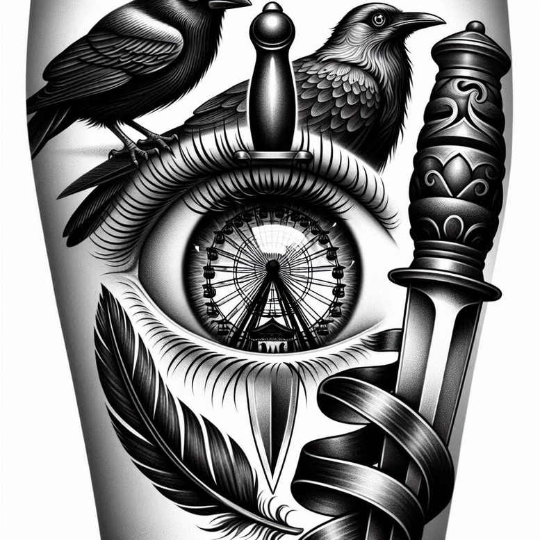 symbol-of-strength-eye – tattoo design ideas free ai generated – surrealism-symbolic-motifs – for-upper-thigh – Gallery: eyes-inkby-ai