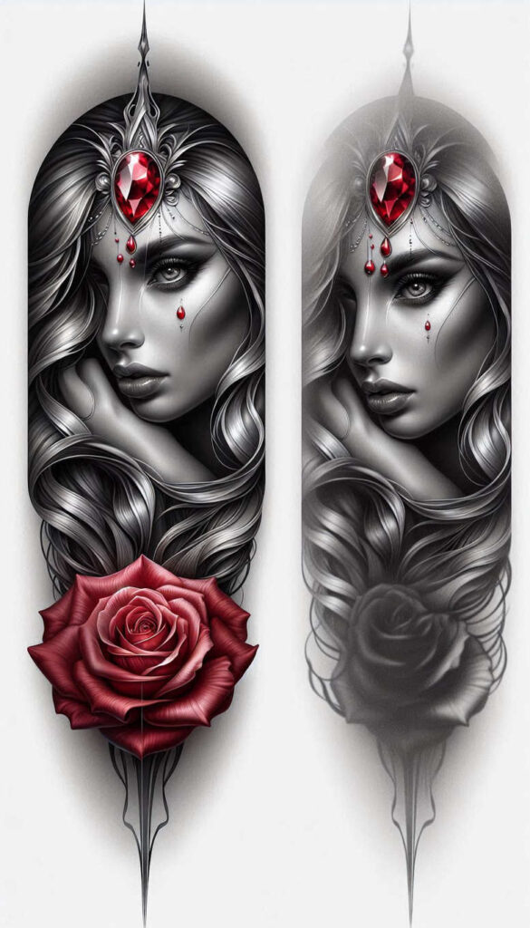 3d-face – tattoo design ideas free ai generated – realism-contrast-ink – for-calf – Gallery: faces-inkby-ai