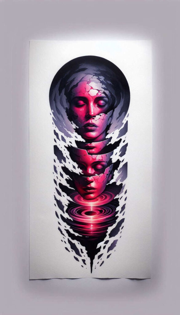 abstract-visage – tattoo design ideas free ai generated – realism-gentle-shadow – for-abdomen – Gallery: faces-inkby-ai