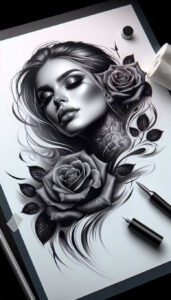 artistic-face – tattoo design ideas free ai generated – neotraditional-classic-motifs – for-inner-arm – Gallery: faces-inkby-ai