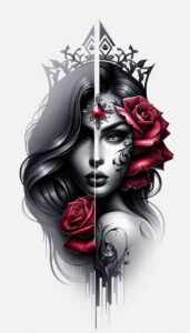 artistic-face – tattoo design ideas free ai generated – realism-high-contrast – for-arm – Gallery: faces-inkby-ai