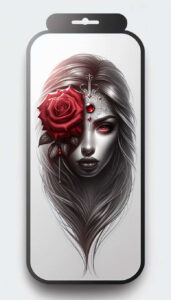 colored-face – tattoo design ideas free ai generated – neotraditional-sharp-contrast – for-behind-ear – Gallery: faces-inkby-ai