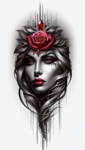 crowned-face – tattoo design ideas free ai generated – realism-emotional-realism – for-lower-arm – Gallery: faces-inkby-ai