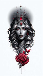crowned-face – tattoo design ideas free ai generated – realism-tactile-shading – for-outer-arm – Gallery: faces-inkby-ai
