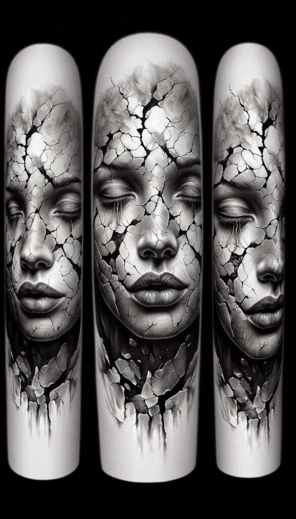 delicate-face – tattoo design ideas free ai generated – surrealism-hyperreal – for-upper-back – Gallery: faces-inkby-ai