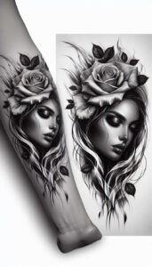 detailed-visage – tattoo design ideas free ai generated – surrealism-visionary – for-back-of-neck – Gallery: faces-inkby-ai