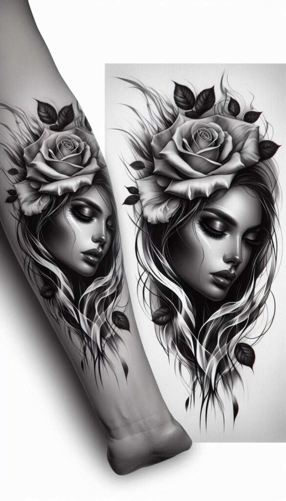 detailed-visage – tattoo design ideas free ai generated – surrealism-visionary – for-back-of-neck – Gallery: faces-inkby-ai