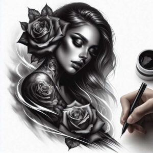 emotional-face – tattoo design ideas free ai generated – neotraditional-bold-highlights – for-calf – Gallery: faces-inkby-ai