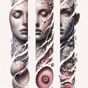 emotional-visage – tattoo design ideas free ai generated – neotraditional-subtle-tone – for-upper-thigh – Gallery: faces-inkby-ai