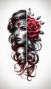 face-and-mouth – tattoo design ideas free ai generated – realism-color-precision – for-lower-chest – Gallery: faces-inkby-ai