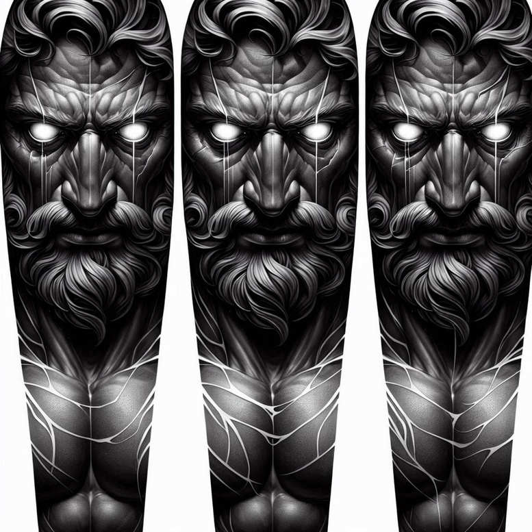 face-with-eyes – tattoo design ideas free ai generated – neotraditional-bold-outline – for-upper-chest – Gallery: faces-inkby-ai