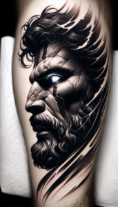 face-with-halo – tattoo design ideas free ai generated – surrealism-shadow-play – for-spine – Gallery: faces-inkby-ai