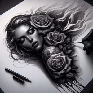 face-with-light-effects – tattoo design ideas free ai generated – realism-dimensional-ink – for-lower-arm – Gallery: faces-inkby-ai