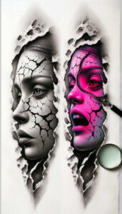 face-with-lips – tattoo design ideas free ai generated – neotraditional-clean-fill – for-hip – Gallery: faces-inkby-ai