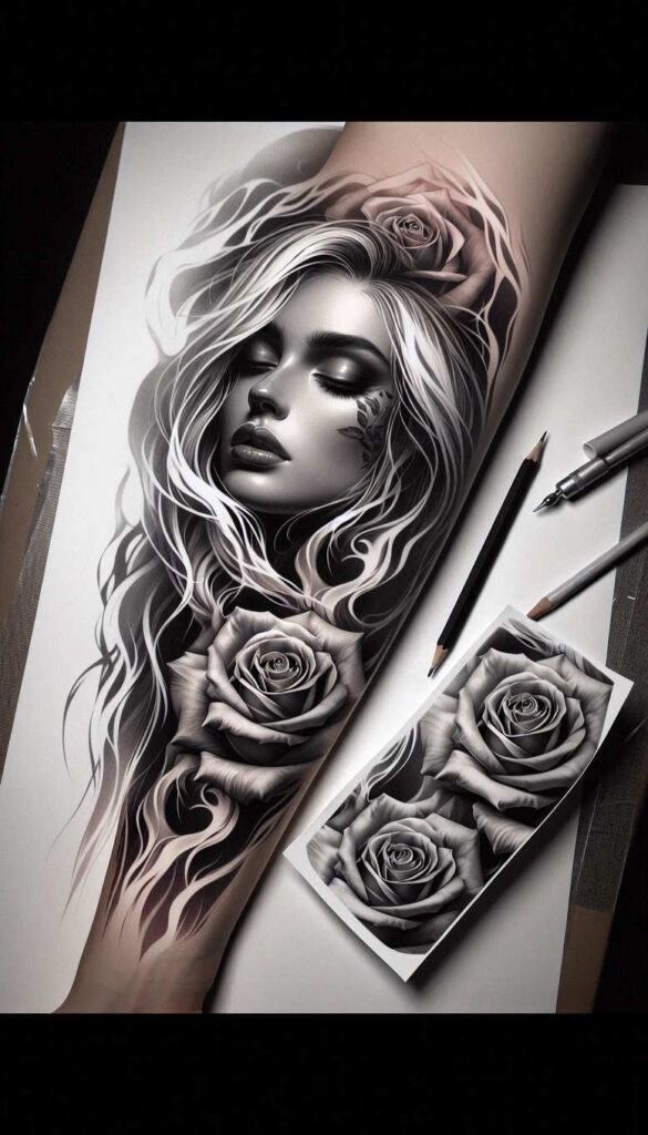 face-with-nose – tattoo design ideas free ai generated – neotraditional-subtle-tone – for-heel – Gallery: faces-inkby-ai