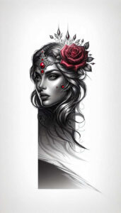 feathered-face – tattoo design ideas free ai generated – neotraditional-layered-fill – for-abdomen – Gallery: faces-inkby-ai