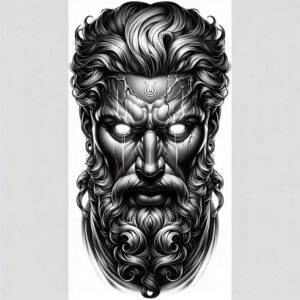 feathered-face – tattoo design ideas free ai generated – neotraditional-layered-fill – for-back – Gallery: faces-inkby-ai