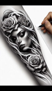 female-face – tattoo design ideas free ai generated – realism-vivid-detail – for-calf – Gallery: faces-inkby-ai