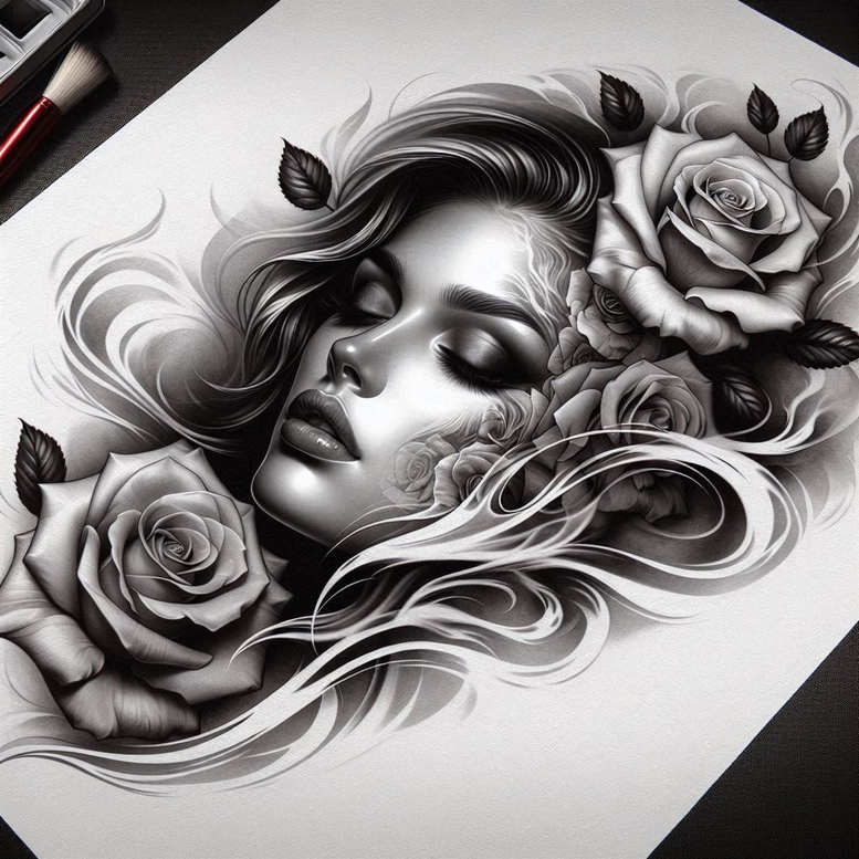 female-face – tattoo design ideas free ai generated – surrealism-abstract – for-full-back – Gallery: faces-inkby-ai