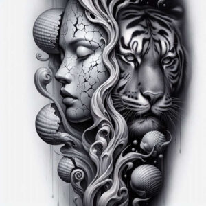 geometric-face – tattoo design ideas free ai generated – neotraditional-rich-shading – for-upper-shoulder – Gallery: faces-inkby-ai