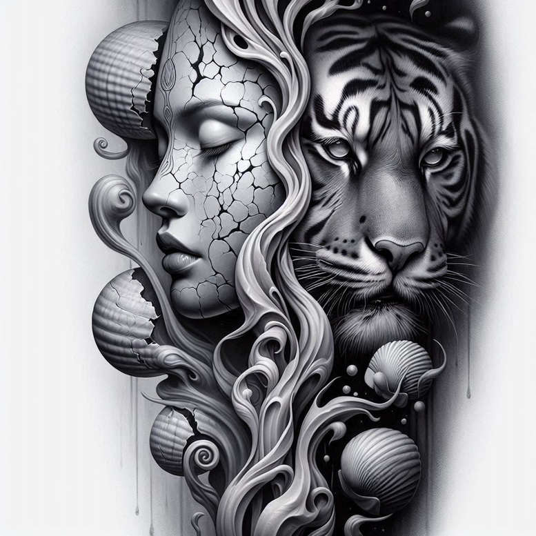 geometric-face – tattoo design ideas free ai generated – neotraditional-rich-shading – for-upper-shoulder – Gallery: faces-inkby-ai