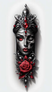 geometric-face – tattoo design ideas free ai generated – neotraditional-soft-blending – for-side-torso – Gallery: faces-inkby-ai