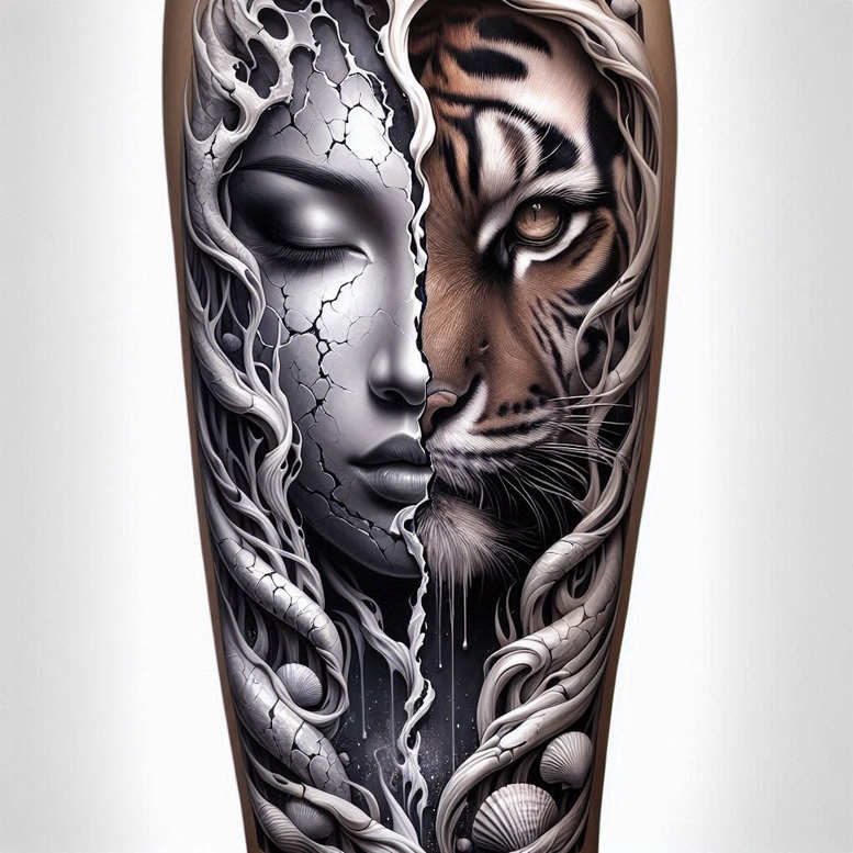 mimicking-face – tattoo design ideas free ai generated – neotraditional-bold-color-blocks – for-upper-back – Gallery: faces-inkby-ai