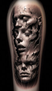 monochrome-face – tattoo design ideas free ai generated – neotraditional-contoured-forms – for-chest – Gallery: faces-inkby-ai