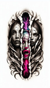 mystical-face – tattoo design ideas free ai generated – neotraditional-dynamic-color – for-ankle – Gallery: faces-inkby-ai